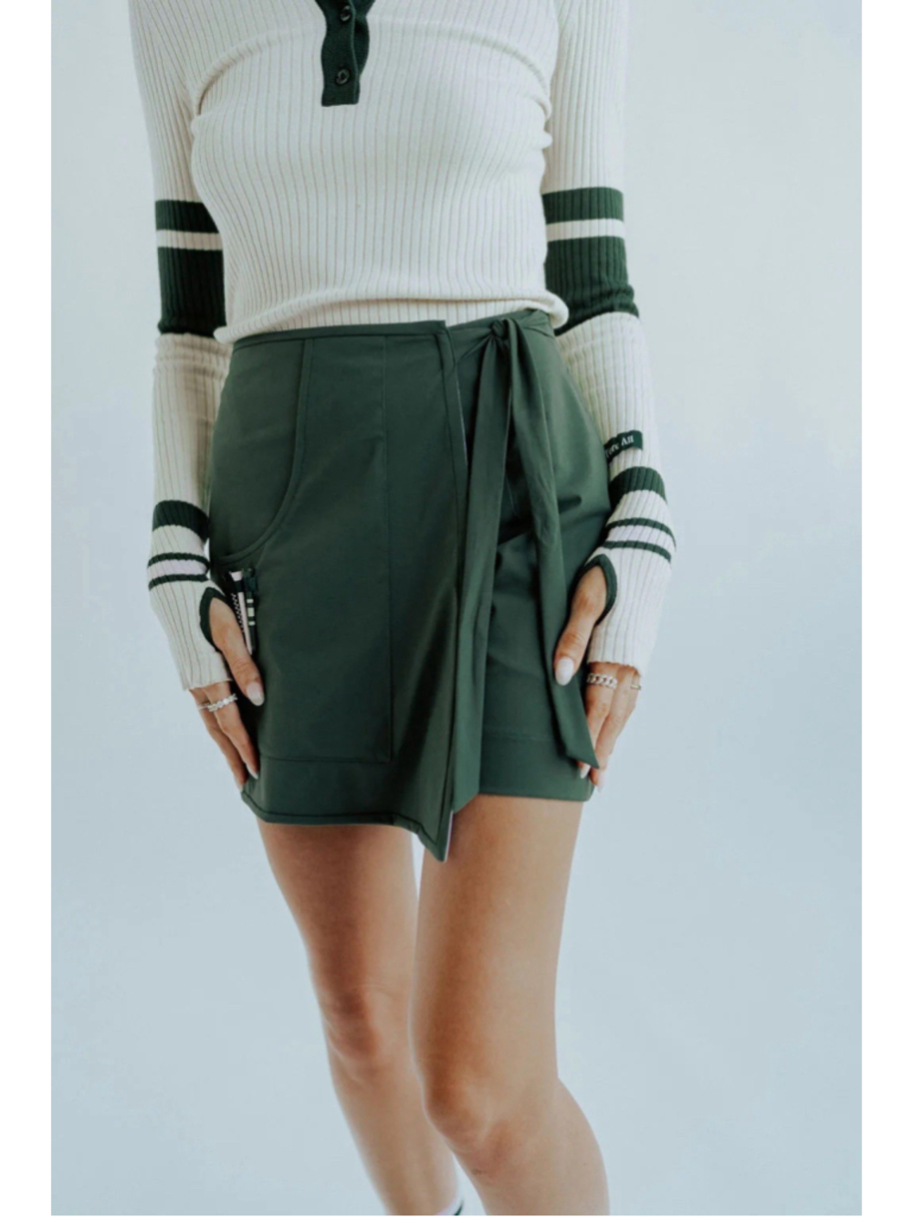 Fore All NWOT Hamptons Skort Wrap Mini Hi-Rise Welt Pockets Pickleball Gym Green